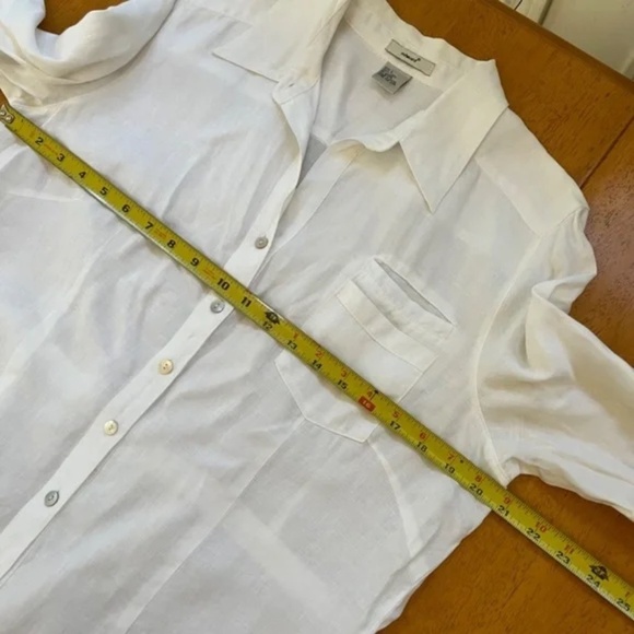 Edward White Linen Back Split Hem Double Front Chest Pocket Shirt Blouse, Size L - Picture 8 of 10